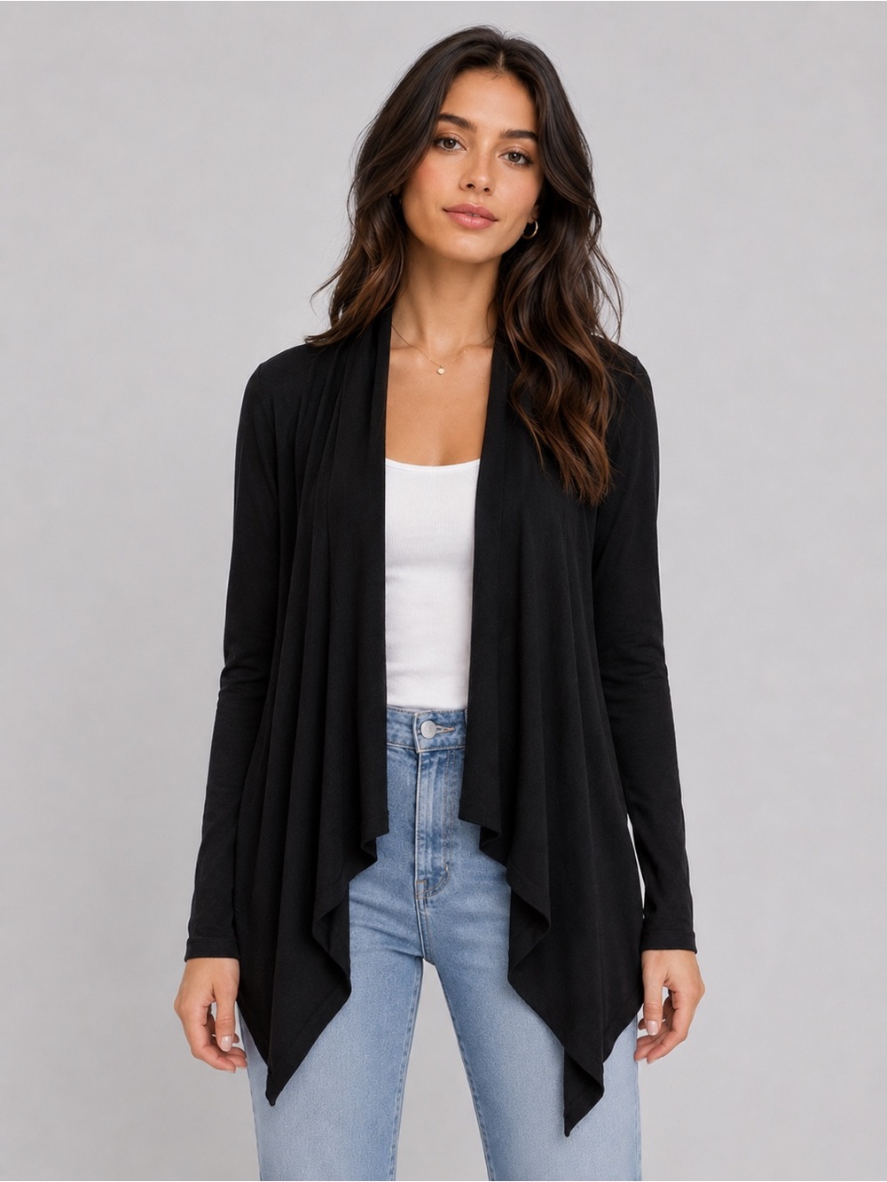 Ralph Lauren Black Draped Open Front Cardigan